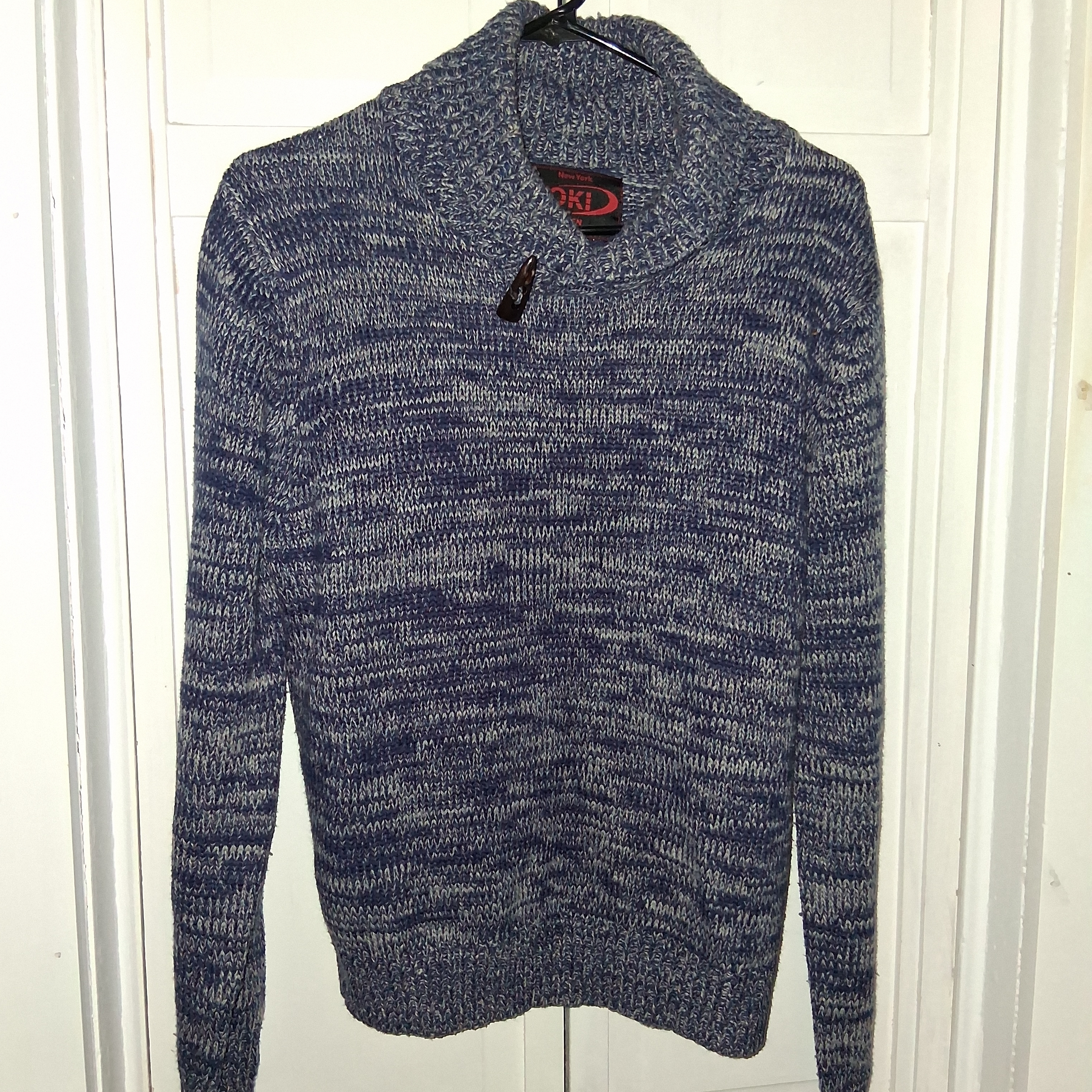 Yoki Men's Blue Marled Turtleneck Sweater